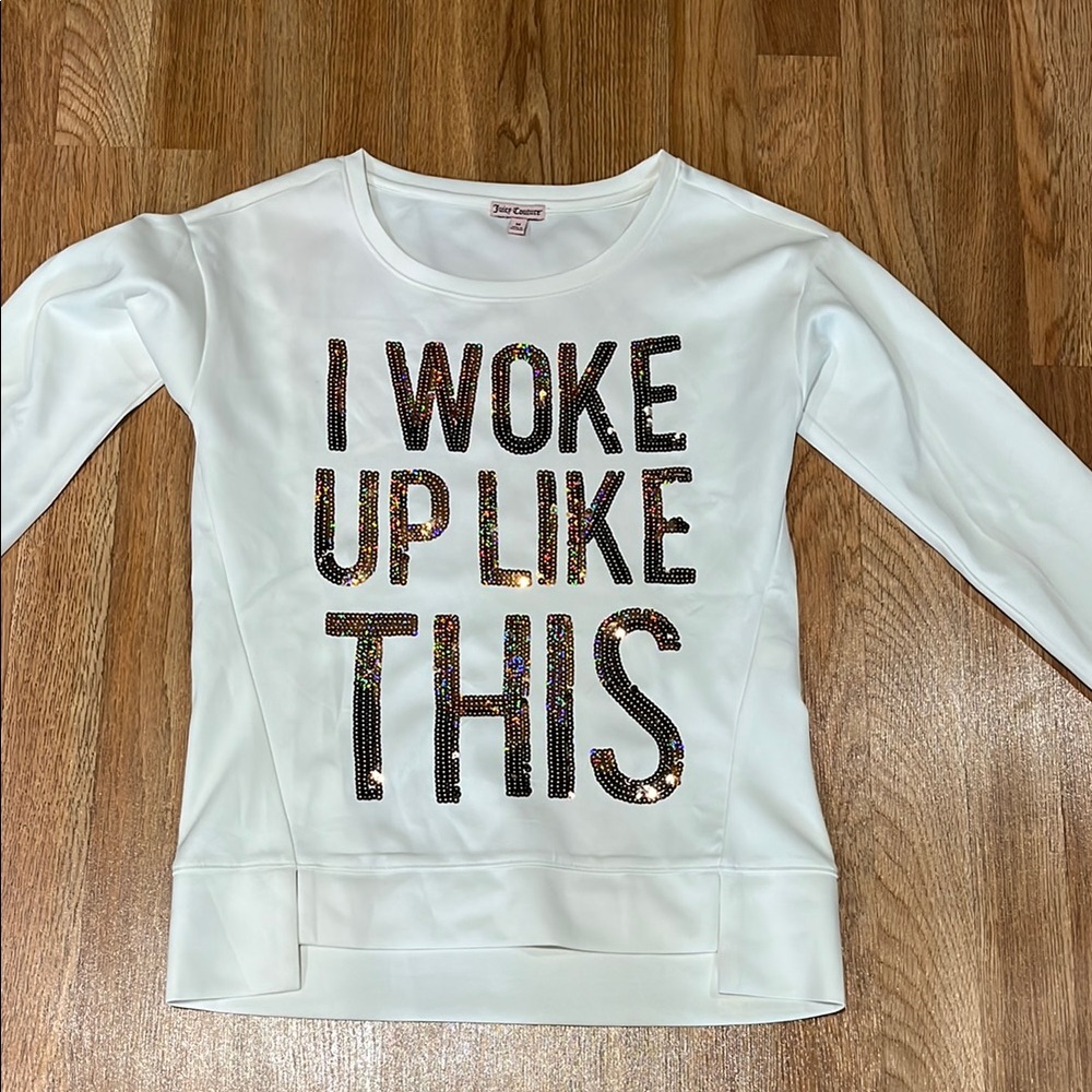 Juicy Couture White Sweater with Sequin Text